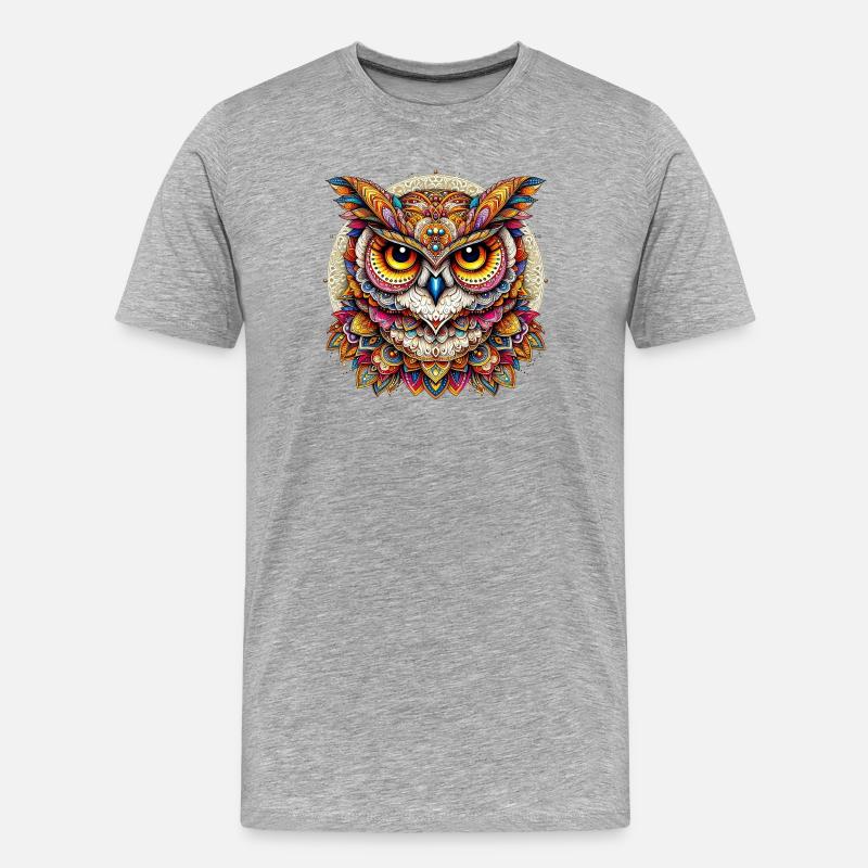 Eule mit Mandalas verziert - Männer Premium Bio T-Shirt - Grau meliert