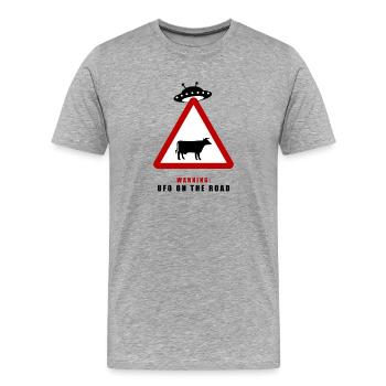 Avertissement! OVNI sur la route ! - T-shirt bio Premium Homme - gris chiné - Devant - Damien (186cm)