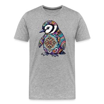 Pinguin mit Mandalas verziert - Männer Premium Bio T-Shirt - Grau meliert - Vorne - Damien (186cm)