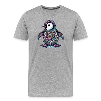 Pingouin décoré de Mandalas - T-shirt bio Premium Homme - gris chiné - Devant - Damien (186cm)