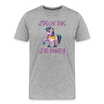 j'peux pas j'ai poney, poney, équitation - T-shirt bio Premium Homme - gris chiné - Devant - Damien (186cm)
