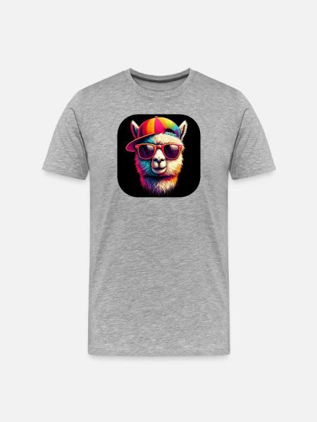 Alpaca with hat and sunglasses - Men's Premium Organic T-Shirt - heather grey
