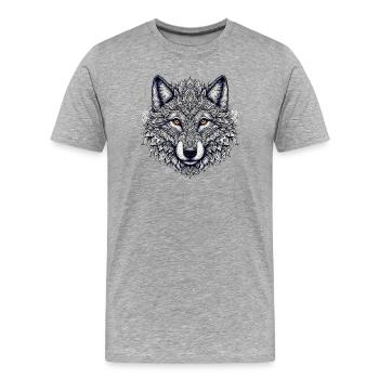Wolf mit Mandalas verziert - Männer Premium Bio T-Shirt - Grau meliert - Vorne - Damien (186cm)
