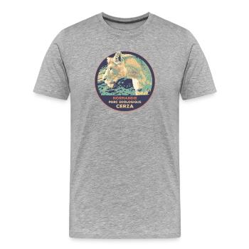 Écusson Lionne CERZA : Nature Majestueuse - T-shirt bio Premium Homme - gris chiné - Devant - Damien (186cm)