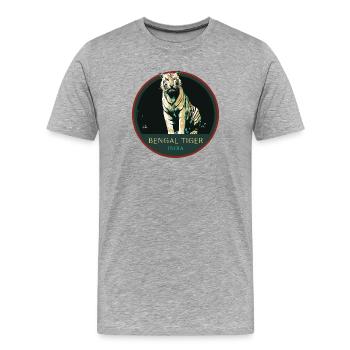 Bengalischer Tiger Porträt Aufnäher: Indische Fauna - Männer Premium Bio T-Shirt - Grau meliert - Vorne - Damien (186cm)