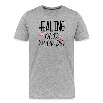 Healing old wounds quote - Men's Premium Organic T-Shirt - heather grey - Front - Damien (186cm)