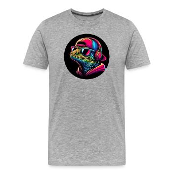 Gecko Salamander en rappeur avec casquette et casque - T-shirt bio Premium Homme - gris chiné - Devant - Damien (186cm)