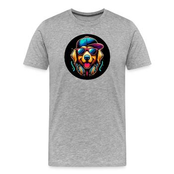 Golden Retriever Dog Rapper with Cap and Headphones - Men's Premium Organic T-Shirt - heather grey - Front - Damien (186cm)