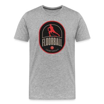 Floorball Meisterschaft Patch - Männer Premium Bio T-Shirt - Grau meliert - Vorne - Damien (186cm)