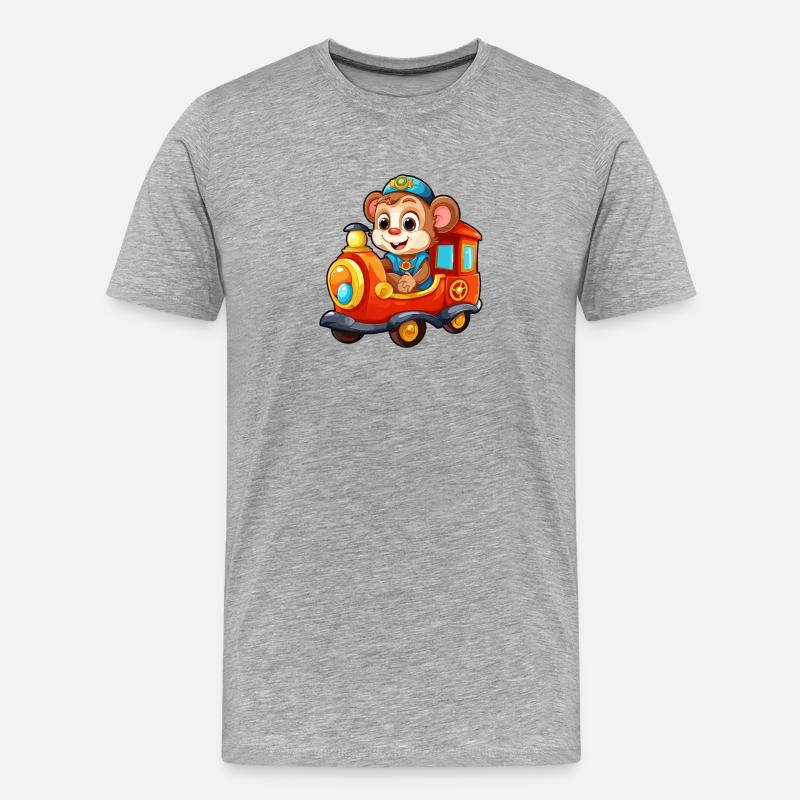Affe Eisenbahn Schimpanse Affe fährt Eisenbahn - Männer Premium Bio T-Shirt - Grau meliert