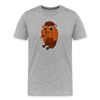 Bison Familie - Bison mit Baby - Männer Premium Bio T-Shirt - Grau meliert - Vorne - Damien (186cm)