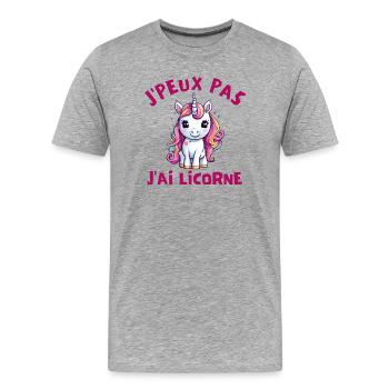 j'peux pas j'ai licorne, licorne animal, mythique - T-shirt bio Premium Homme - gris chiné - Devant - Damien (186cm)