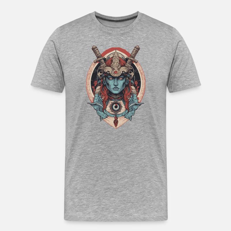 Samurai Gott - Männer Premium Bio T-Shirt - Grau meliert