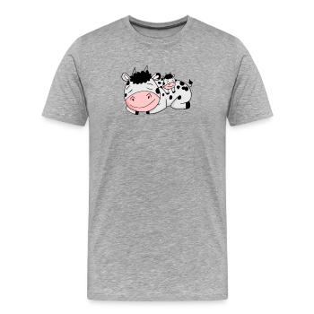 Cow Family - Vache avec bébé - Parent isolé - T-shirt bio Premium Homme - gris chiné - Devant - Damien (186cm)