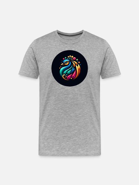 Pfau bunt Logo - Männer Premium Bio T-Shirt - Grau meliert