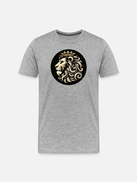 Lion Tiger Head King Crown - Men's Premium Organic T-Shirt - heather grey