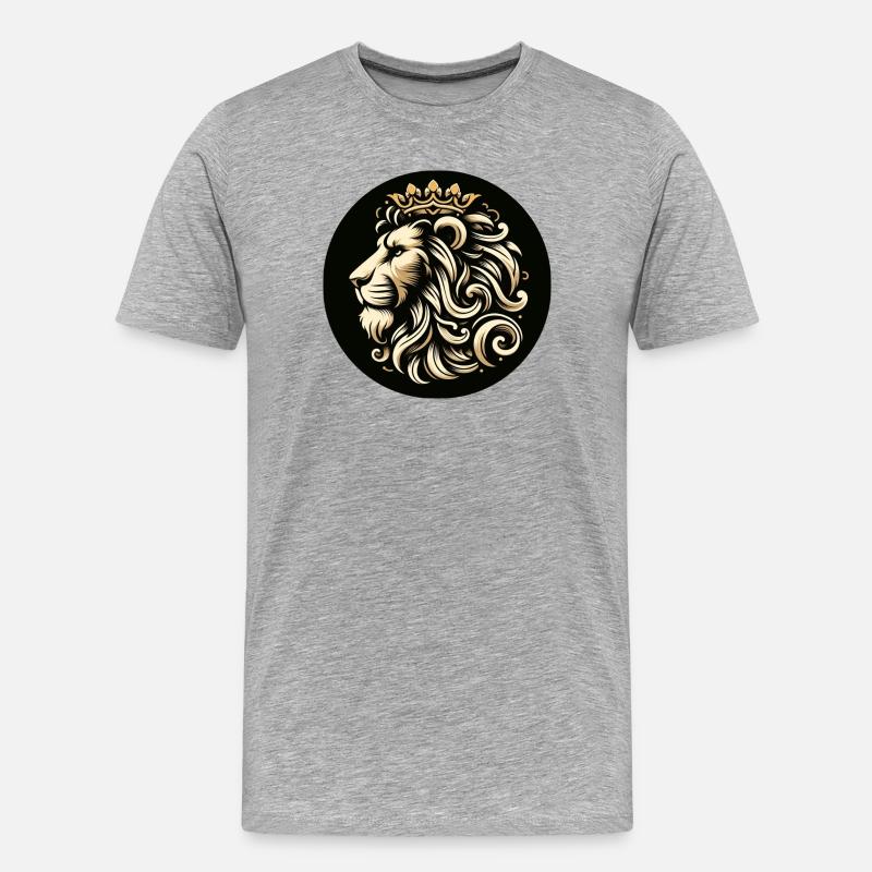 Löwe Tiger Kopf König Krone - Männer Premium Bio T-Shirt - Grau meliert