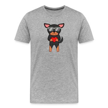 Dog with heart and glasses - Lancashire Heeler - Men's Premium Organic T-Shirt - heather grey - Front - Damien (186cm)