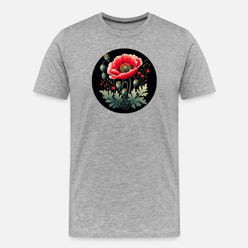 Blumenmotiv Mohnblume Schwarzer Hintergrund - Männer Premium Bio T-Shirt - Grau meliert