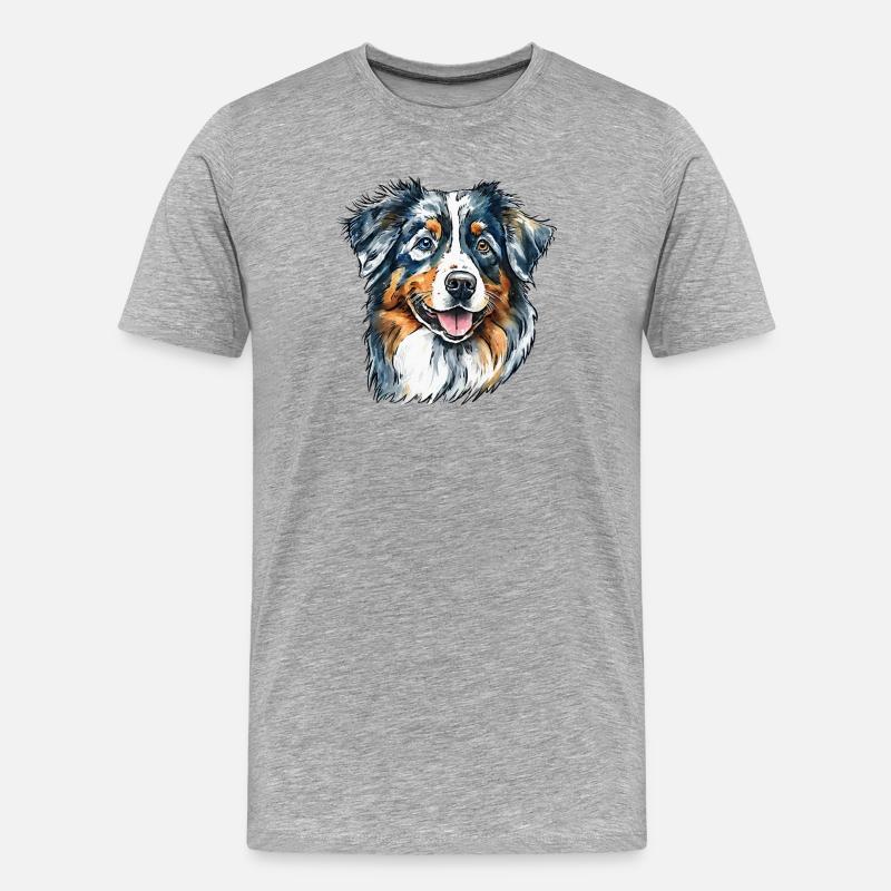 Australian Shepherd Portrait - Männer Premium Bio T-Shirt - Grau meliert
