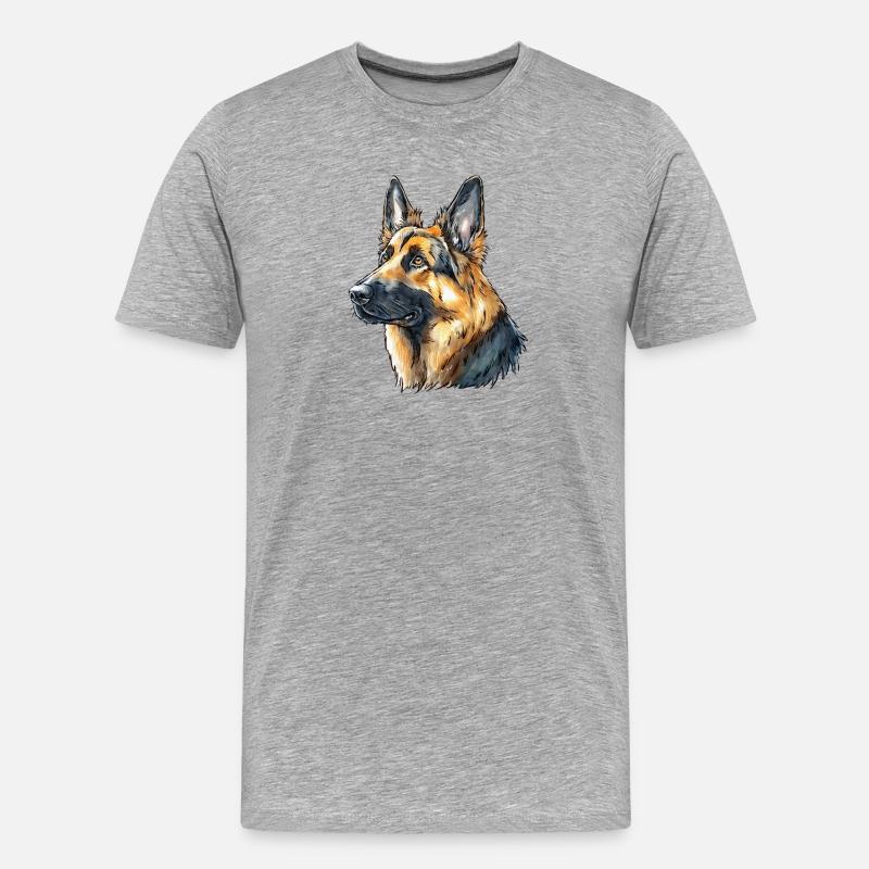 Deutscher Schäferhund Portrait - Männer Premium Bio T-Shirt - Grau meliert