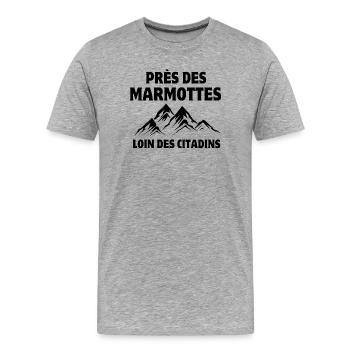 montagne, ski, station de ski - T-shirt bio Premium Homme - gris chiné - Devant - Damien (186cm)