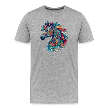 Pferd mit Mandalas verziert - Männer Premium Bio T-Shirt - Grau meliert - Vorne - Damien (186cm)