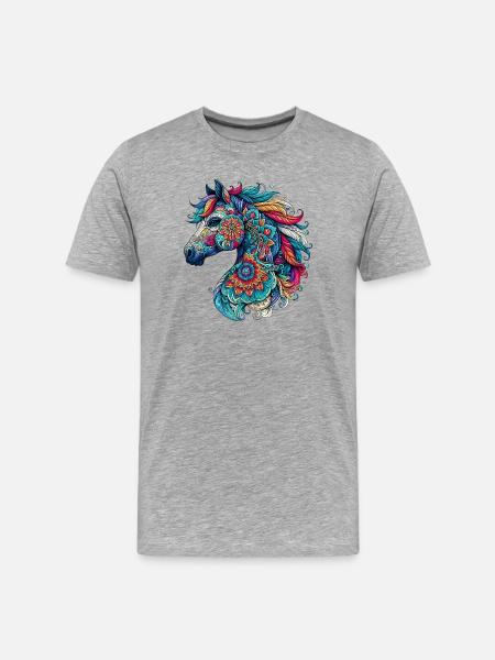 Pferd mit Mandalas verziert - Männer Premium Bio T-Shirt - Grau meliert