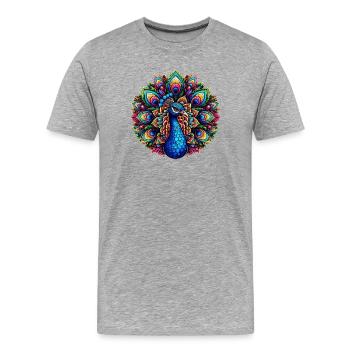 Pfau mit Mandalas verziert - Männer Premium Bio T-Shirt - Grau meliert - Vorne - Damien (186cm)