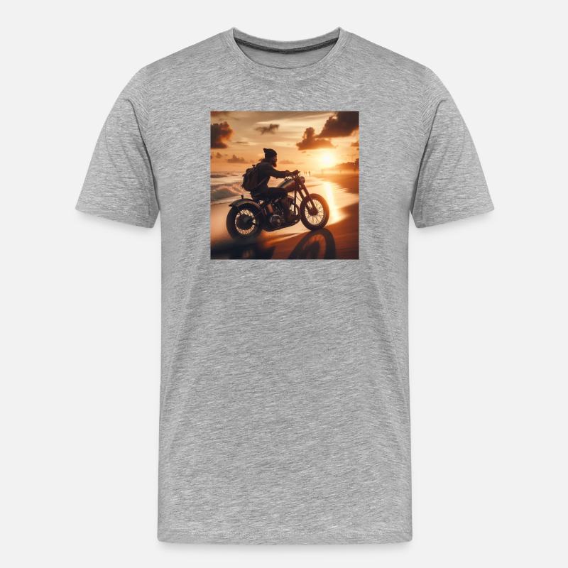Motorcycle Old Sunset 2 - Männer Premium Bio T-Shirt - Grau meliert