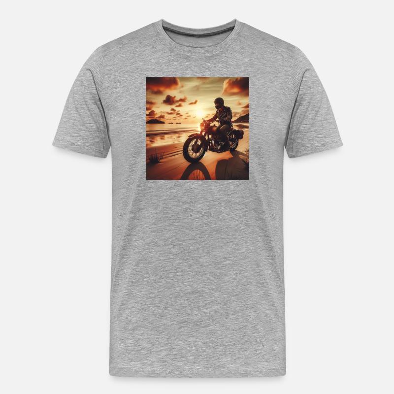 Motorcycle Old Sunset 3 - Männer Premium Bio T-Shirt - Grau meliert