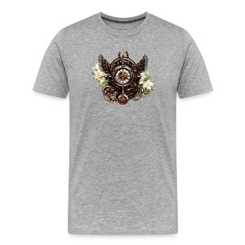 Die Eleganz der Steampunk-Blumenmagie - Männer Premium Bio T-Shirt - Grau meliert - Vorne - Damien (186cm)