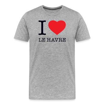 J’ADORE LE HAVRE - T-shirt bio Premium Homme - gris chiné - Devant - Damien (186cm)