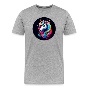 Licorne Multicolore Tête d’étoile noire - T-shirt bio Premium Homme - gris chiné - Devant - Damien (186cm)