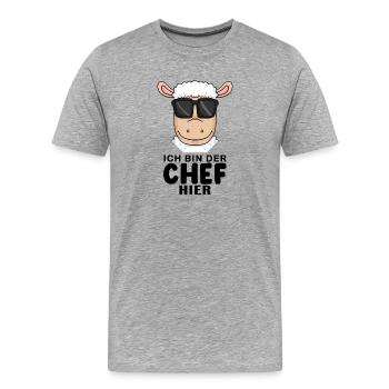 Chef Spruch mit Schaf Motiv - Männer Premium Bio T-Shirt - Grau meliert - Vorne - Damien (186cm)