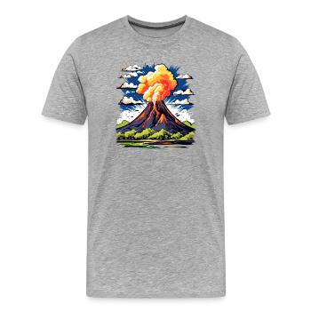 Volcan actif avec nuage de cendres et coulées de lave - T-shirt bio Premium Homme - gris chiné - Devant - Damien (186cm)