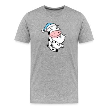 Vache avec oreiller et bonnet somnolent - T-shirt bio Premium Homme - gris chiné - Devant - Damien (186cm)