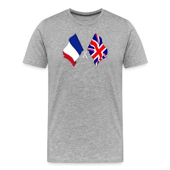 Drapeau de la France et drapeau de l’Angleterre - T-shirt bio Premium Homme - gris chiné - Devant - Damien (186cm)
