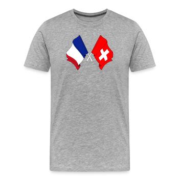 Drapeau de la France et drapeau de la Suisse - T-shirt bio Premium Homme - gris chiné - Devant - Damien (186cm)