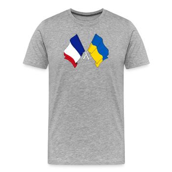 Drapeau de la France et drapeau de l’Ukraine - T-shirt bio Premium Homme - gris chiné - Devant - Damien (186cm)