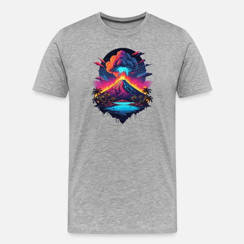 Vulkan Ausbruch - Männer Premium Bio T-Shirt - Grau meliert