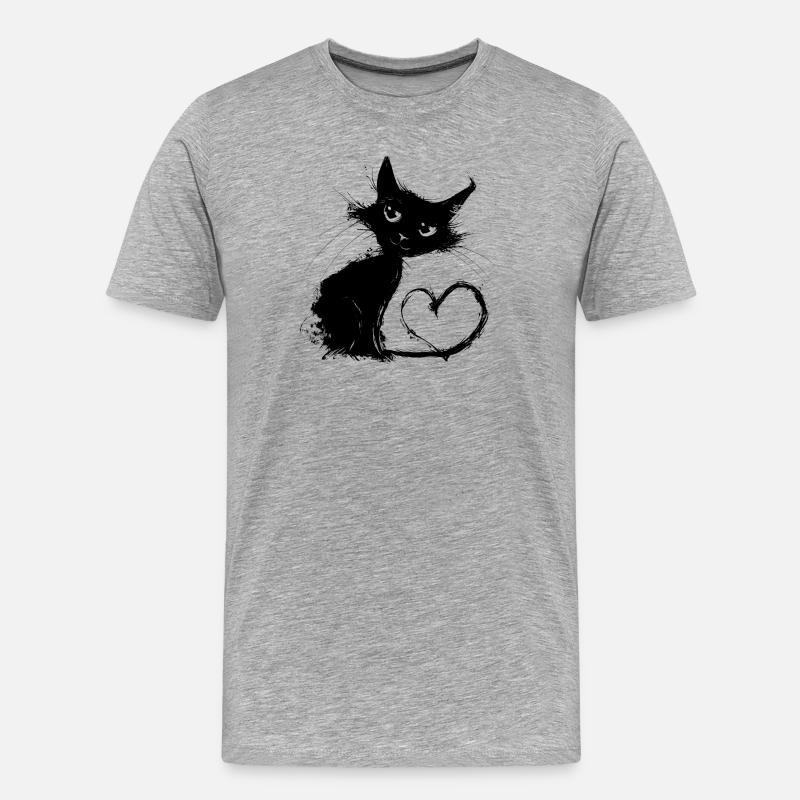 Schwarze Katze Liebe - Männer Premium Bio T-Shirt - Grau meliert