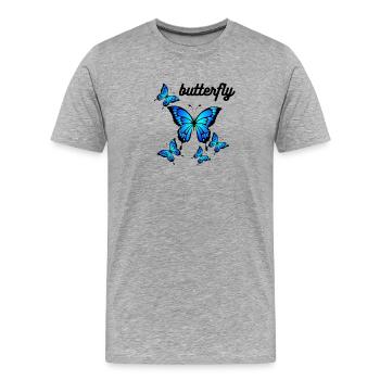 Blue Butterflies on Midnight Black - Men's Premium Organic T-Shirt - heather grey - Front - Damien (186cm)