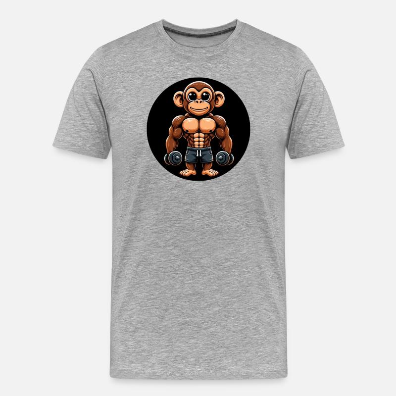 Monkey Chimpanzee Bodybuilder Training - Men's Premium Organic T-Shirt - heather grey