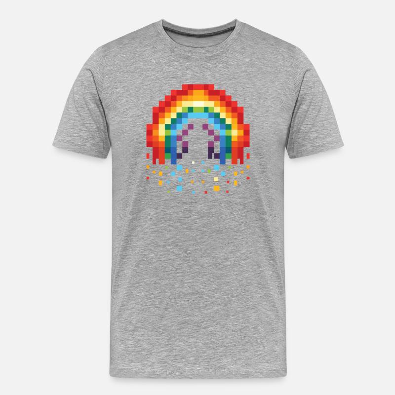 Pixel Art Regenbogen 8-Bit Retro - Männer Premium Bio T-Shirt - Grau meliert