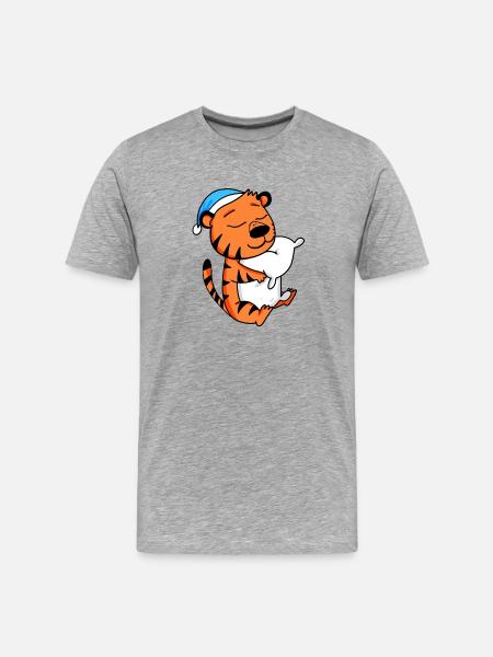 Tiger with pillow and nightcap - Men's Premium Organic T-Shirt - heather grey