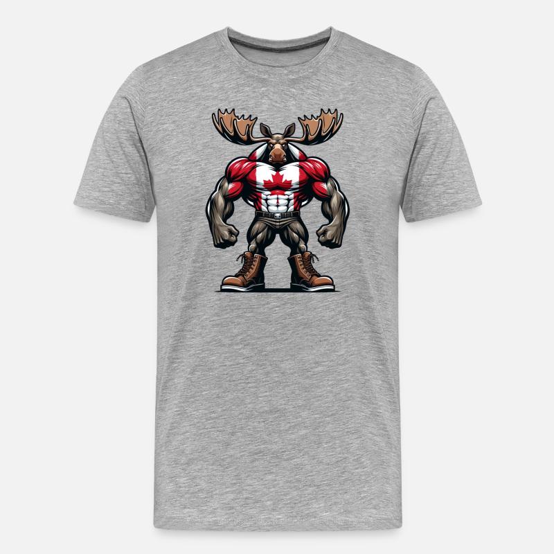 Kanada Elch mit Nationalflagge - Männer Premium Bio T-Shirt - Grau meliert
