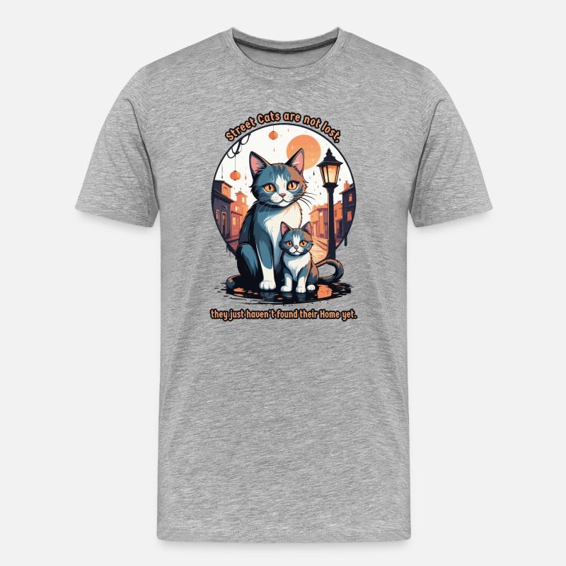 Süße Straßen Katzen - Männer Premium Bio T-Shirt - Grau meliert
