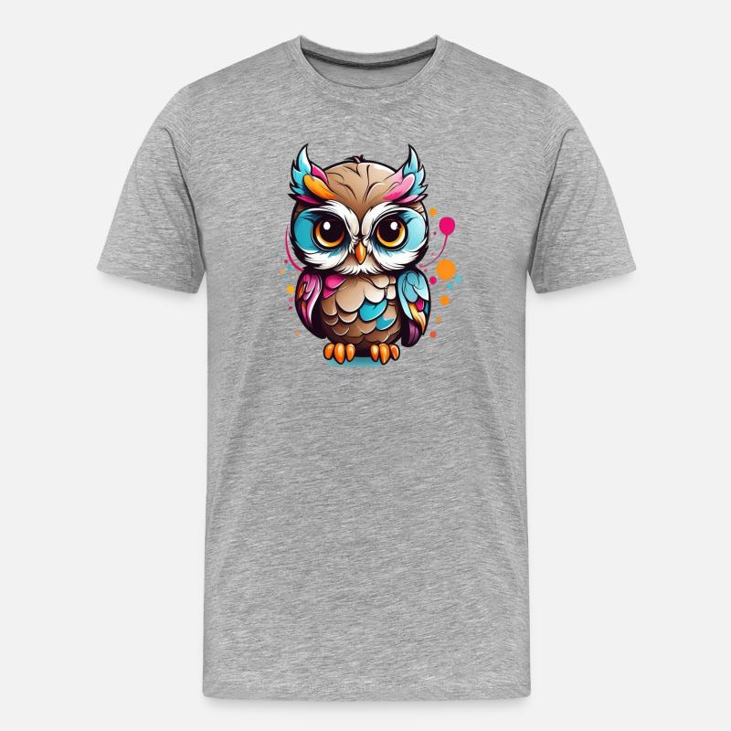 Bunte Eulenfigur im Pop Art Stil - Männer Premium Bio T-Shirt - Grau meliert