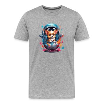 Chiot de l’espace en combinaison spatiale - T-shirt bio Premium Homme - gris chiné - Devant - Damien (186cm)